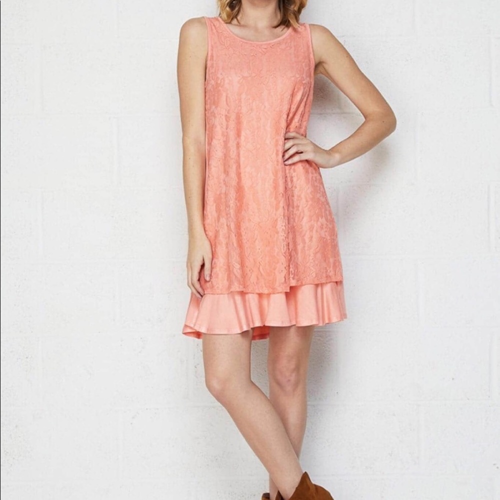 Honeyme Coral Lace front Dress